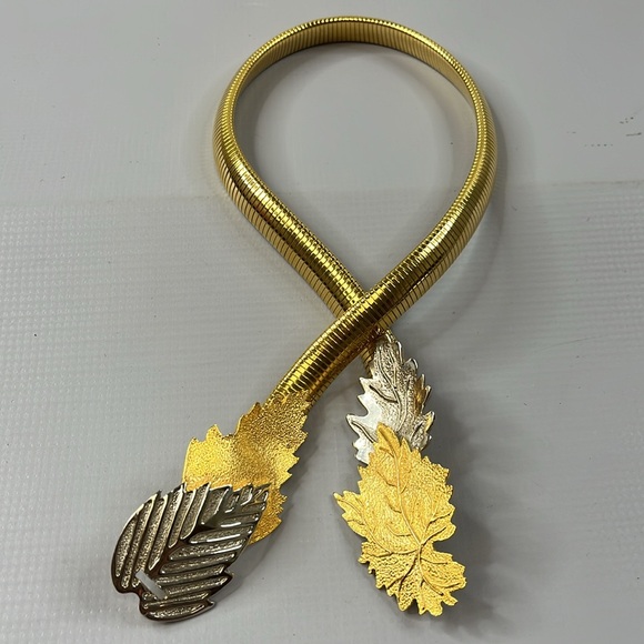 Vintage Accessocraft Gold Silver Tone Stretch Leaf belt Women’s S/M - Picture 3 of 9